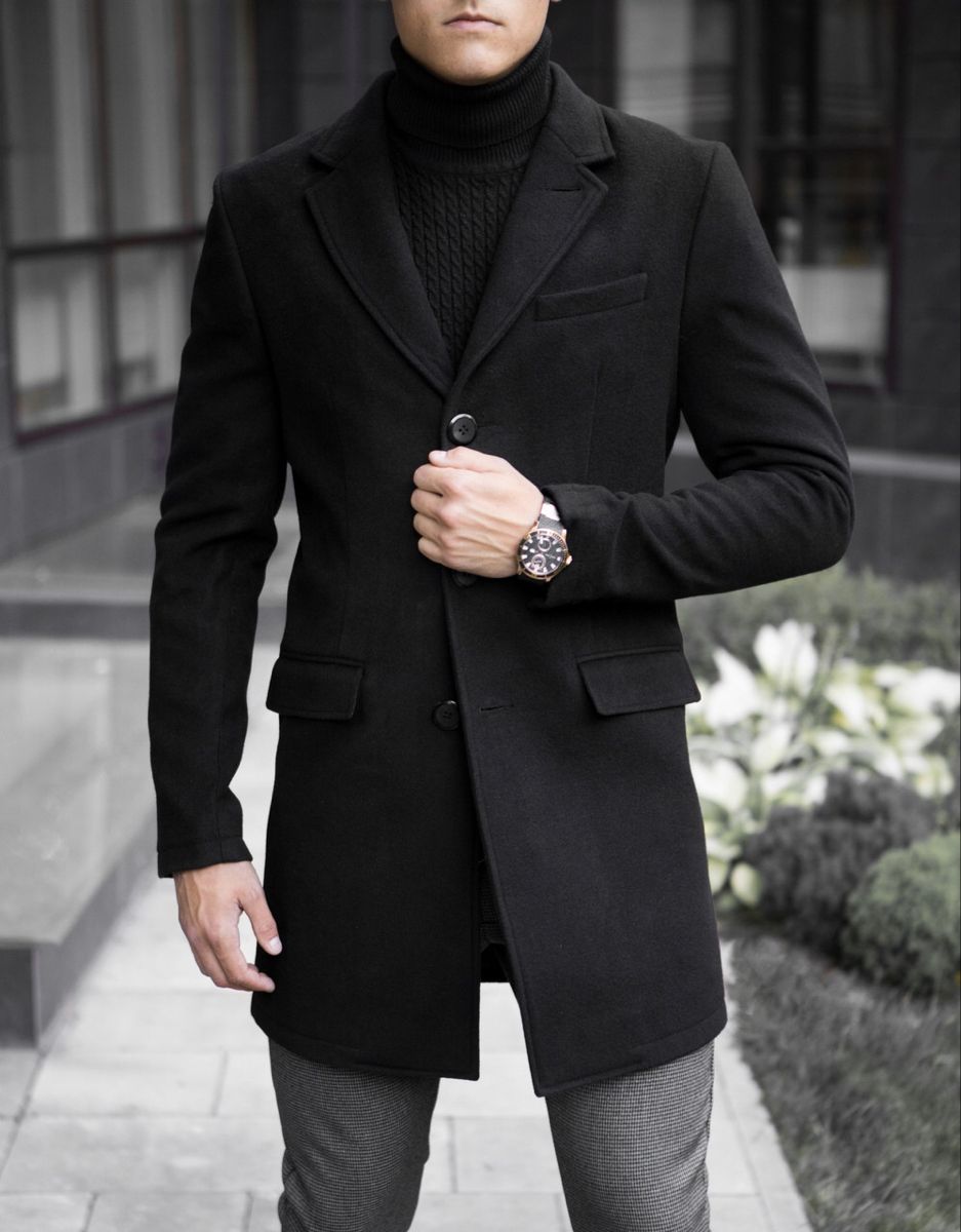 Черное пальто мужское